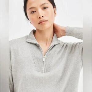 Haven Well Within by Talbots Cotton Cashmere Half-Zip Pullover Light Gray XXL